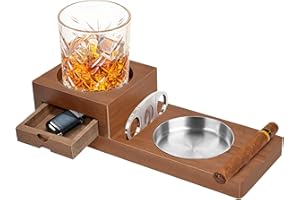 FINEW Cendrier à Cigares en Bois Avec Accessoires - Coupe-Cigare, Tiroir et Fente - Ensemble Cadeau Pour Homme