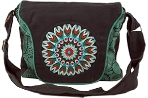 GURU-SHOP GURU SHOP Schultertasche, Hippie Tasche, Goa Tasche, Umhängetasche, Handtasche - Schwarz/blau, Herren/Damen, Baumwolle, 22x28x6 cm, Alternative Umhängetasche, Handtasche aus Stoff