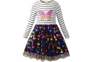 VASCHY Vestidos de Niña, Vestido Manga Larga Vestido Unicornio Princesa Mariposa Sirena Vestidos Ropa Tul Fiesta de Verano Vestido Festivo 2-10 años