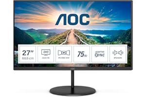 AOC Q27V4EA - Monitor QHD de 27 pulgadas, AdaptiveSync (2560 x 1440, 75 Hz, HDMI, DisplayPort), color negro