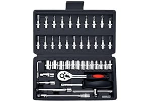 Anttyscar 46-Piece 1/4 Inch Socket Wrench Set - Chrome Vanadium Ratchet Drive Tool Kit With Handle for Auto, Car and Motorcycle Repair