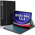 JUQITECH Samsung Galaxy Tab S10+ S9+ Backlit Keyboard Case 12.4 Inch, S10 Plus S9 Plus Tablet Multi-Angle Stand Cover Case with Detachable Wireless Keyboard
