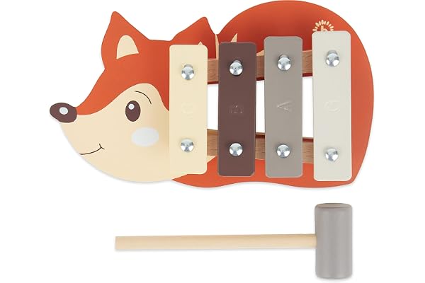 Bieco Xylophone en Forme de Renard pour Enfants - Instrument de Musique à partir de 1 An - Jouet en Bois avec Mailloches - Boîte Carillon