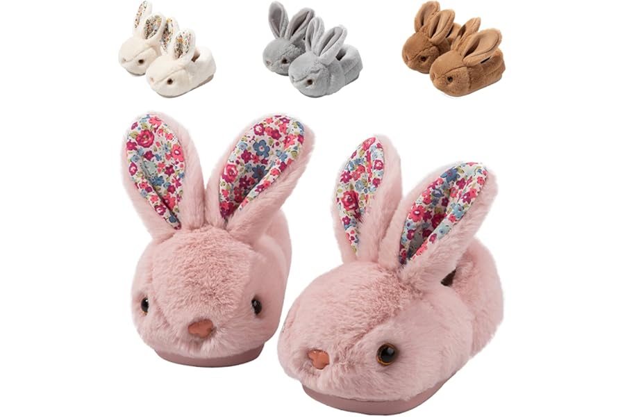 Hitopteu Kids Bunny Slippers - Cute Plush Winter Warm House Shoes Anti-Slip Rabbit Slippers for Toddler Boys & Girls