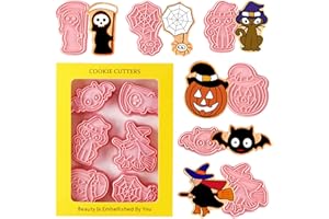 Leesgel Halloween Cortadores Galletas, 6pcs 3D Prensable Pastelería Galletas Cortador para Halloween Cake Decoraciones Fiesta Suministros Favores, Relieve Estampado Fondant Cortadores Hornear Set