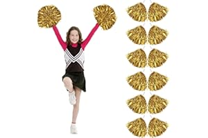 AUEJACKY 12 sztuk cheerleaderek, pompompon dla dziewcząt, pompompon dla dziewcząt, może być używany do tańca, cheerleaderek, wielokolorowe pompki, dla dzieci i dorosłych, na imprezę kostiumową (złote)
