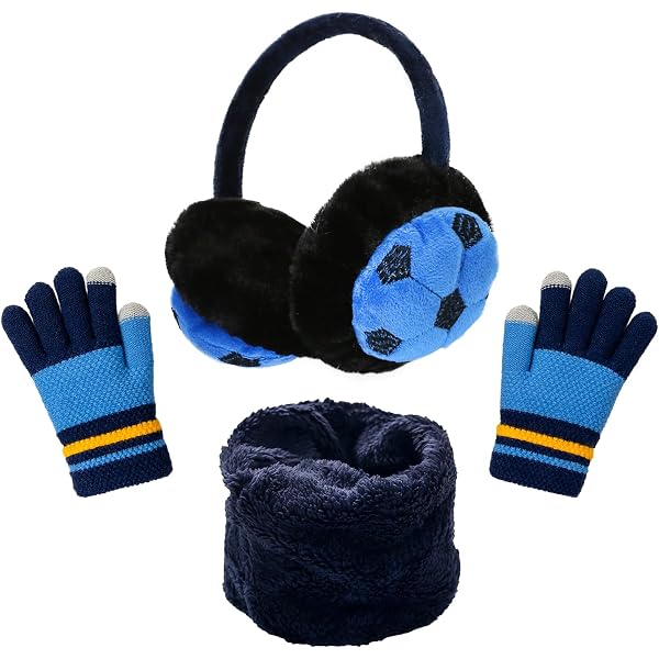 Cache-Oreilles Enfant Hiver - Set Bonnet & Gants Football Bleu | HTTDSLF