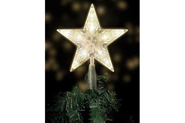 Julgransspets med 10 lysdioder, timer/batteri, 18 x 22 cm, varmvitt, stjärnformad