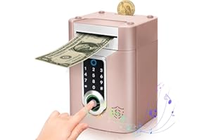 FGZU Spardose Kinder 3-12 Jahre,Elektronische Tresor Spardose mit Touchscreen und Fingerabdruck Geldautomat Sparbox Sparschwein Tresor Kinder Geschenke Mädchen Jungen Roségold
