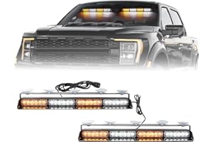 I LITTON 2-In-1 Amber & White LED Windshield Dash Strobe Lights w/Suction Cups, 2x16.8 Inch LED Warning Safety Emergency Dash Strobe Lights Interior Windshield Visor Light Bars for Vehicles Tow Truck
