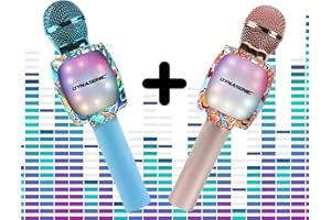 ‎DYNASONIC DYNASONIC Mikrofon do karaoke Bluetooth, zabawki dla chłopców i dziewcząt przenośny mikrofon do karaoke bezprzewodowy ze światłami LED dla dzieci, oryginalne prezenty dla dzieci (Blue and Gold)