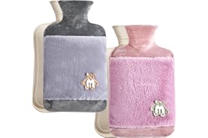 FAUXPONT Botella de agua caliente x 2-2L, botella de agua caliente con funda lavable extraíble, botella de agua caliente a prueba de fugas para alivio y comodidad, proporciona calor (Letras - Púrpura + Gris)