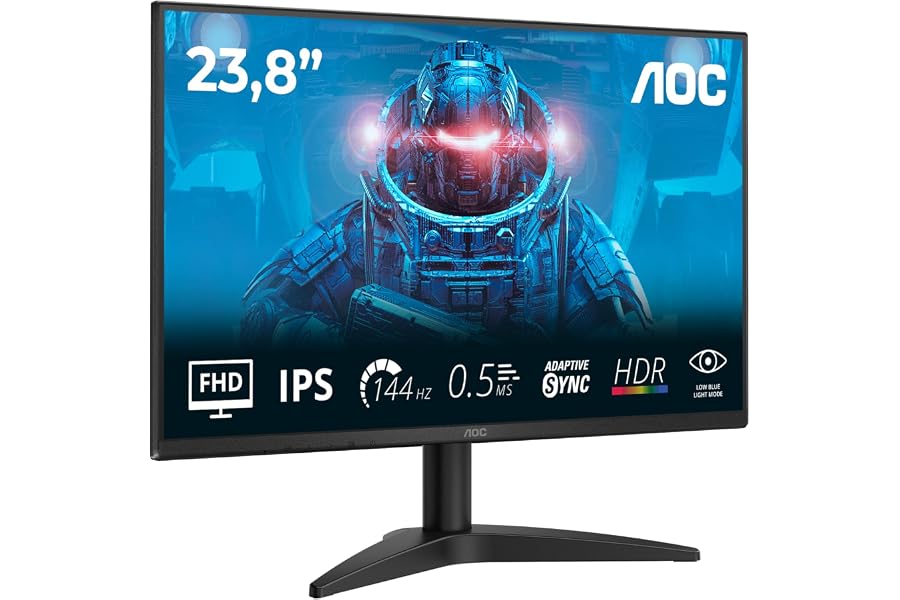 AOC 24B36X Gaming Monitor 24 Pulgadas 144Hz Panel IPS, 4ms GtG, HDR10, (1920x1080 HDMI 1x 1.4) Negro