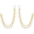 Shreyadzines Indian Bollywood Gold Plated Faux Pearl Sahara Chain set for Earring support/Ear Chains Traditional Jewelry