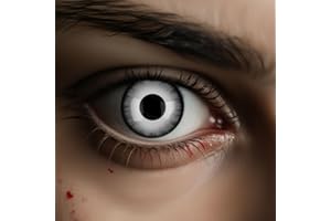 CHALLEY-YOKI Kontaktlinsen Halloween Ohne Stärke, 2 Stück(1 Paar) Weiße Schwarze Kontaktlinsen Farbig mit Kontaktlinsenbehälter für Vampir, Karneval Fasching Cosplay Party Festival