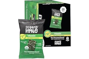 Ocean's Halo Organic Wasabi Seaweed - Sustainable Trayless Packaging, GMO-Free, Vitamin B12 & Iodine, No Preservatives, Gluten-Free, MSG-Free - 4g