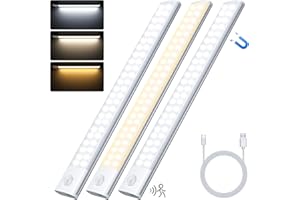 TRUMPETS 30CM Luz LED con Sensor de Movimiento 2500mAh,Luz LED Armario con 3 Color 3 Modos USB-C Recargable,108 LED Cocina Bajo Mueble para Gabinete Pasillo Escalera Sótano Cocina (3 Piezas | Tipo 2)