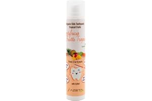 AZETA BIO Dentifricio biologico certificato con xilitolo - Linea Bimbi (kids) - confezione da 50 ml al gusto frutti tropicali - rafforza gengive e lo smalto - non contiene fluoro