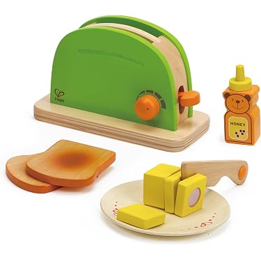 Leomark Holz Toaster Mit Zubehör – 10-teiliges Frühstücks-Spielzeug In Pastellfarben Mit Hebelfunktion