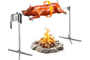 VEVOR Grillgrill, lastkapacitet på 60 kg, 8 nivåer, elektrisk spettsats med 8 nivåer, 38 W automatisk motor, rostfritt stålgaffel, för grislamm, fest