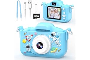 YunLone Cámara Fotos Infantil Astronauta 12MP Selfie Cámara Fotos Niños 1080P con IPS 2 ", Tarjeta 32G, Zoom 8X, Spaceman Cámara Juguete Regalo para Infantile Niños Niñas 3 4 5 6 7 8 9 10 años – Azul
