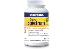 Enzymedica, Digest Spectrum, per un Intestino Sano, Indicato per Intolleranza al Glutine, Lattosio, Caseina e Fenoli, Gluten Free, Senza Lattosio, Vegetariano, 90 Capsulas