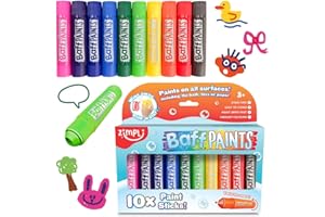 ZIMPLI KIDS ZIMPLI - 10 grands bâtons de peinture Baff, crayons de bain, stylos de peinture pour enfants, Twist & Paint, couleurs vives, sans salissures, faciles à nettoyer, séchage rapide, non toxiques