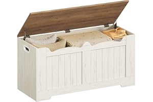 Hzuaneri Banco Almacenaje, Banco Zapatero de Entrada, Puff Almacenaje, fácil de Montar, Buena Capacidad, para Entrada de Asiento, para Pasillo, Dormitorio, salón, 40 x 100 x 48 cm, Blanco y Marrón