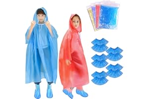 heigudan Raincoat for Kids, 5pcs Waterproof Ponchos Lightweight Raincoat + 5pcs Disposable Shoe Cover
