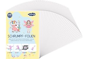 LUZOON 40 Láminas de Plástico Mágico A4 - Papel Encogible para Horno, Mate Translúcido, espesor 0,3 mm, tamaño 20 * 29 cm