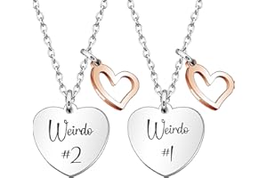 HEYEJET Girl's Jewellery Necklace for Best friends Sister "Werido #1 Weirdo #2" Heart Pendant Gift for Christmas Birthday