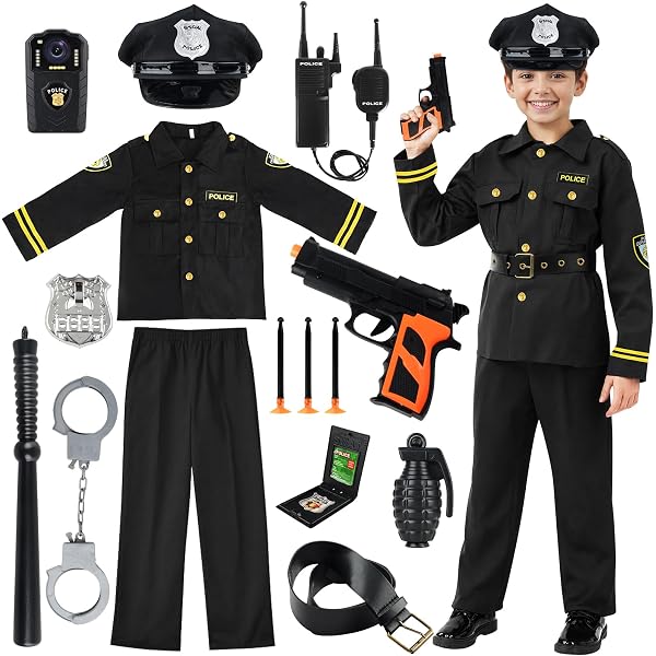 Costume Da Poliziotto Per Bambina Con Gonna E Accessori | Completo Carnevale E Gioco Di Ruolo 3-14 Anni | Travestimento Divertente In Poliestere Resistente