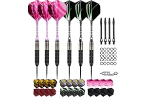 sanfeng Steel Tip Darts Set 22, 23, 24 Grams with Black Blue Purple Aluminum Shafts + Extra Flights Stems + Rubber O'Rings + Dart Tool + Storage Case