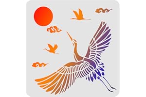 FINGERINSPIRE Stencil in plastica con gru e nuvole di buon auspicio, 30 x 30 cm, stencil quadrati per pittura su legno, pavimento, parete e tessuto