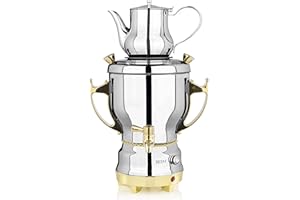 BEEM TEA-CLASSIC Samowar | Bollitore elettrico da 3 l, grande bollitore per funzionamento a gas, rubinetto di scarico in acciaio inox, regolatore di temperatura in modo continuo, teiera da 1 litro