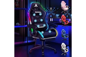 ‎ALFORDSON ALFORDSON Gaming Stuhl mit 8-Punkt Massage 12 Farben RGB LED-Licht, Bürostuhl Ergonomisch mit fußstützen, Kopfstütze Lendenkissen für Kinder Erwachsene, Schwarz
