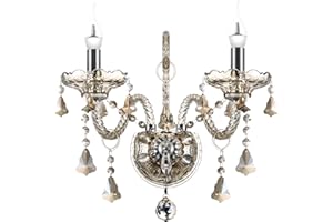 TRY-YEAN Applique Murale Bougeoir K9 Applique 2 Bras Cristal Baroque Pampilles Cognac Couleur E14 pour Salon Chambre Entrée de Couloir