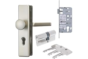 TONITEC ABUS Türbeschlag Set aus Schutz-Wechselgarnitur DR/KN neusilber Einsteckschloss Türzylinder C73 28/34 mm inkl. 3 Schlüssel als Grundausstattung für Wohnungseingangstür