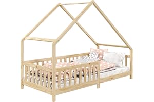 IDIMEX Lit cabane CORA lit Enfant Simple Montessori asymétrique en Bois 90 x 190 cm en pin Massif à la Finition Naturelle