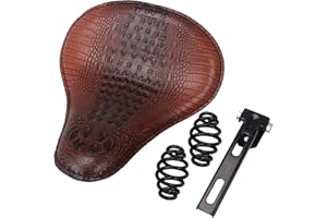Bid4ze 13" Brown Motorcycle Crocodile Leather Bobber Solo Slim Seat Cushion with Black 3" Spring Bracket For Harley Chopper Suzuki
