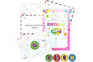 HONGP 20 Pcs Kids Birthday Party Invitations,Childrens Party Invites Cards,Personalized Birthday Party Invitations for Girls, with Folding Envelope Design and Thank You Stickers