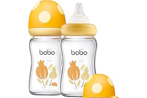 YOHKOH Natural Response Wide Mouth Glass Baby Bottle, Anti-Colic Baby Glass Bottles with Ultra Soft Silicone Teat, for Newborn Babies (Yellow, 160 ml (Pack of 2))