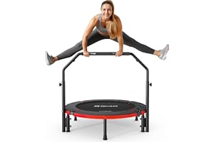 BCAN indoor trampoline Ø129 cm, silent fitness trampoline for adults with adjustable handle, pre-installed mini trampoline, 205 kg load capacity