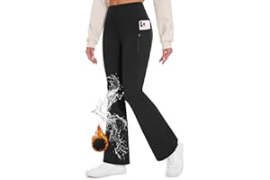 Desol Thermo Flared Leggings Thermohose Damen Winterhose Wanderhose Wasserabweisend Bootcut Yogahose Schlaghose mit Reißverschlusstaschen