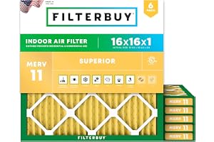 FilterBuy 16 x 16 x 1 luftfilter MERV 11, veckad HVAC AC ugnsfilter (6-pack