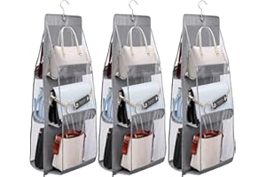 Saijer Borsa Organizzatore Armadio,3 Pezzi con 6 Tasche Grigio Non Tessuto Il Salvaspazio Pensile Porta Borse da Appendere Pieghevole per Camera da Letto