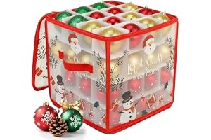 Christmas Ornament Storage Box, Store Up To 64 Ornaments, Christmas Ornament Keeper With Dividers And Zippered Holder, Large Bin With Lid Handle To Protect Holiday Ornaments