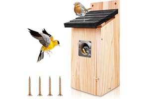 Behogan Nichoir suspendu : 10,92 x 10,92 x 30,5 cm Nichoir à mésanges bleues aspect bois avec nichoir pour oiseaux de jardin avec œillet de suspension pour arbres et jardins