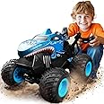 Remote Control Monster Car, 2.4GHz All Terrain Remote Control Monster Truck, RC Dinosaur Monster Car, Spray Music RC Monster Truck for Boys 4-7 8-12 and Girls (blue)