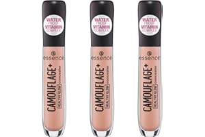 ‎ESSENCE COSMETICS essence CAMOUFLAGE+ HEALTHY GLOW concealer, Nr. 10, Nude, mit Vitaminen, aufhellend, natürlich, strahlend, vegan, wasserfest, ohne Alkohol, ohne Parabene, 3er Pack (3x5ml)